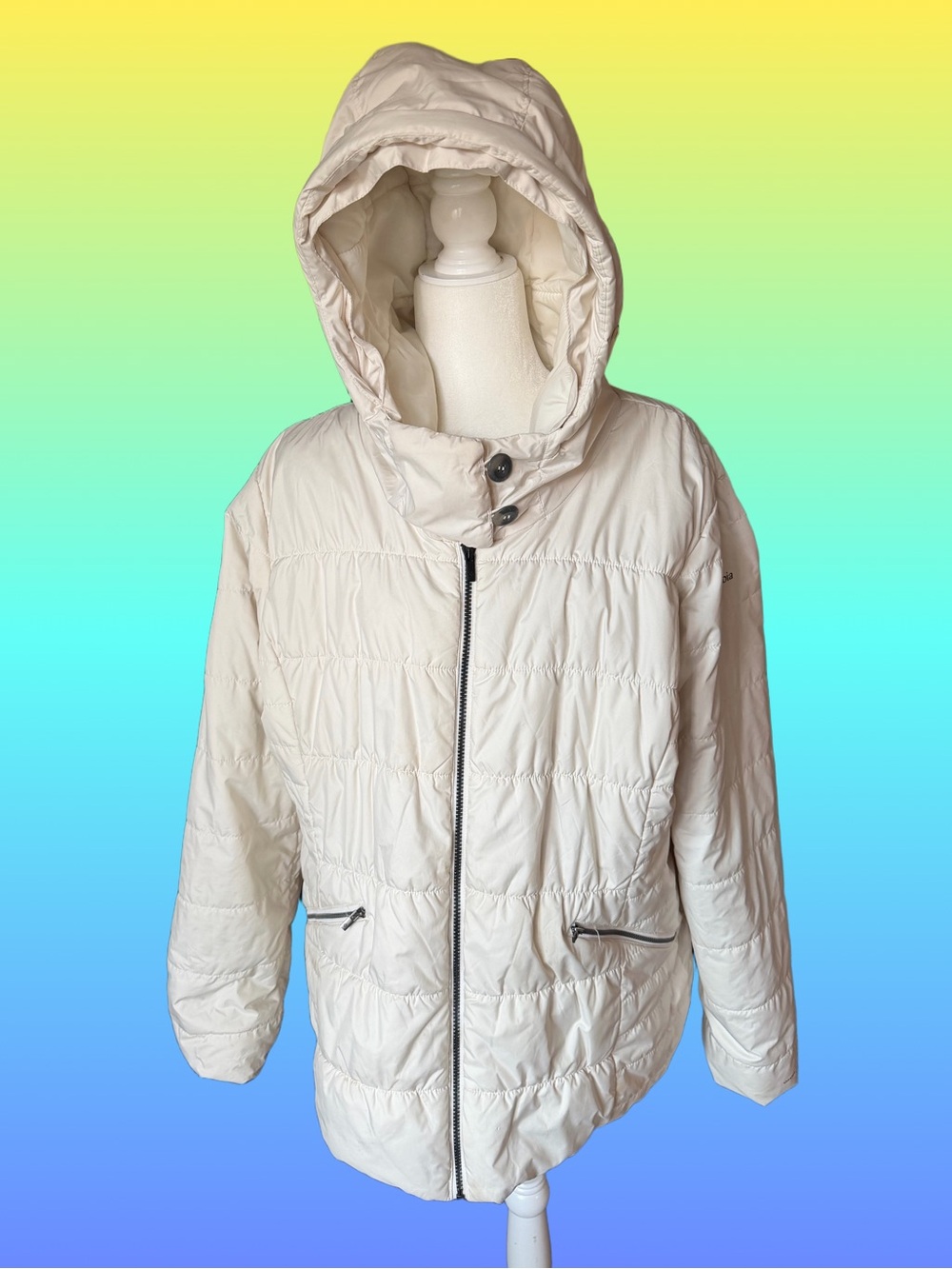Columbia Sparks Lake Puffer Jacket Off-White Cream Omni-Heat Hooded XXL
